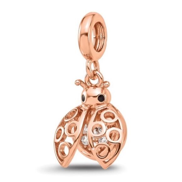 Sterling Silver Reflections Rose Gold-plated CZ Lady Bug Dangle Bead - Picture 3 of 4
